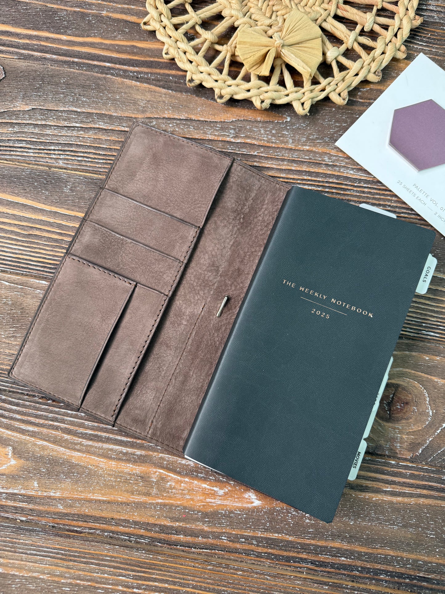 Pocket size Leather cover with Nubuck inside leather with snap closure