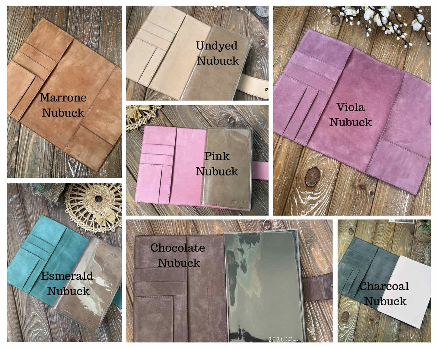 Trifold Leather Notebook Cover with Pockets | Veg Tan Exterior, Nubuck Interior