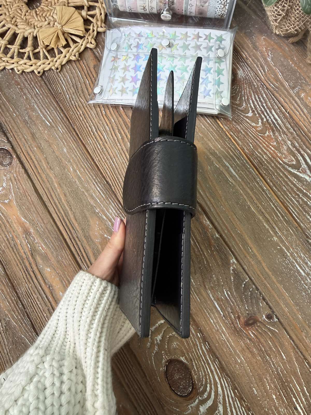 Leather Ring Planner Cover with Stiffener, 6-Rings Binder Cover