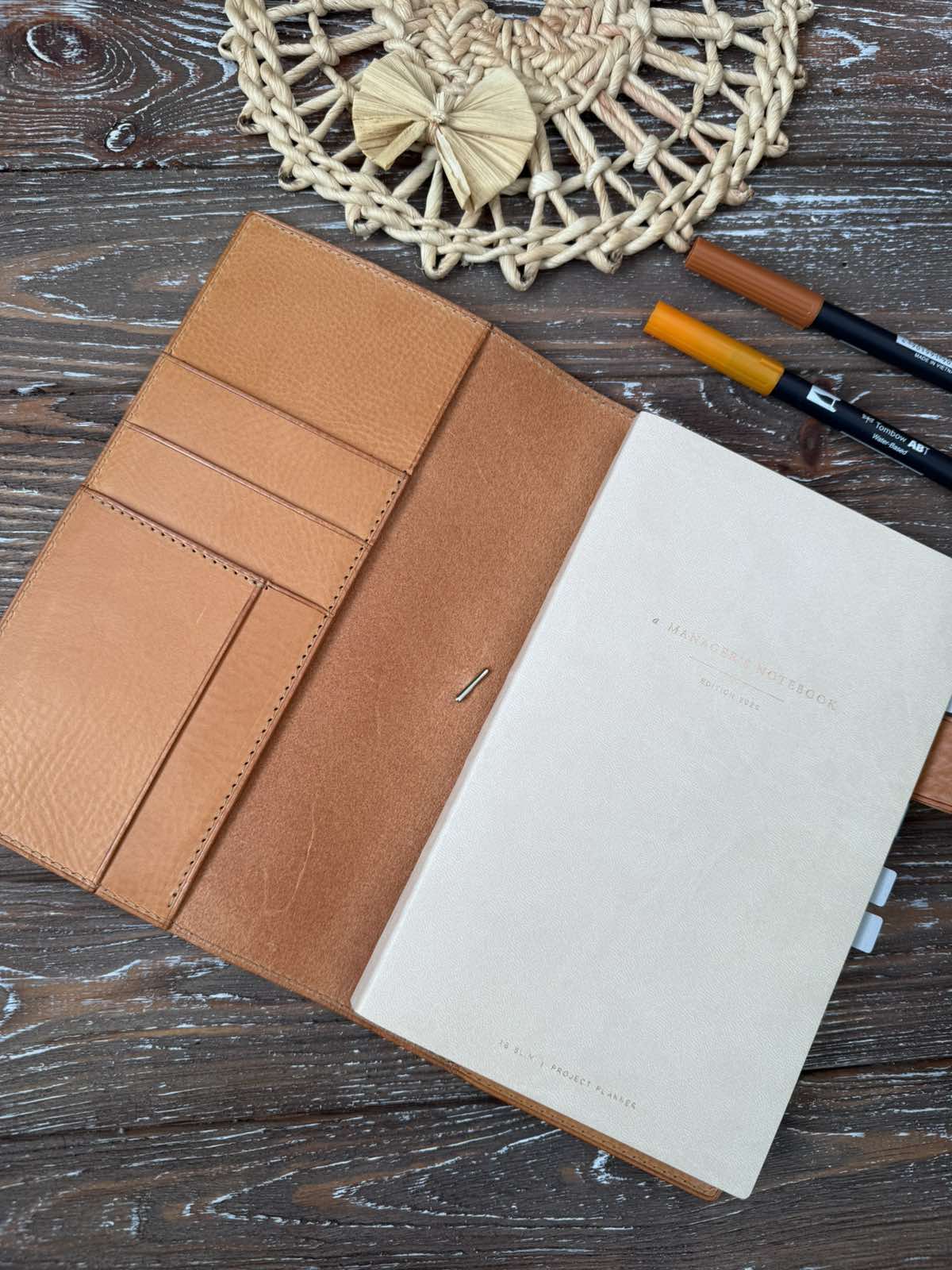 A5 slim leather cover in Aragosta color