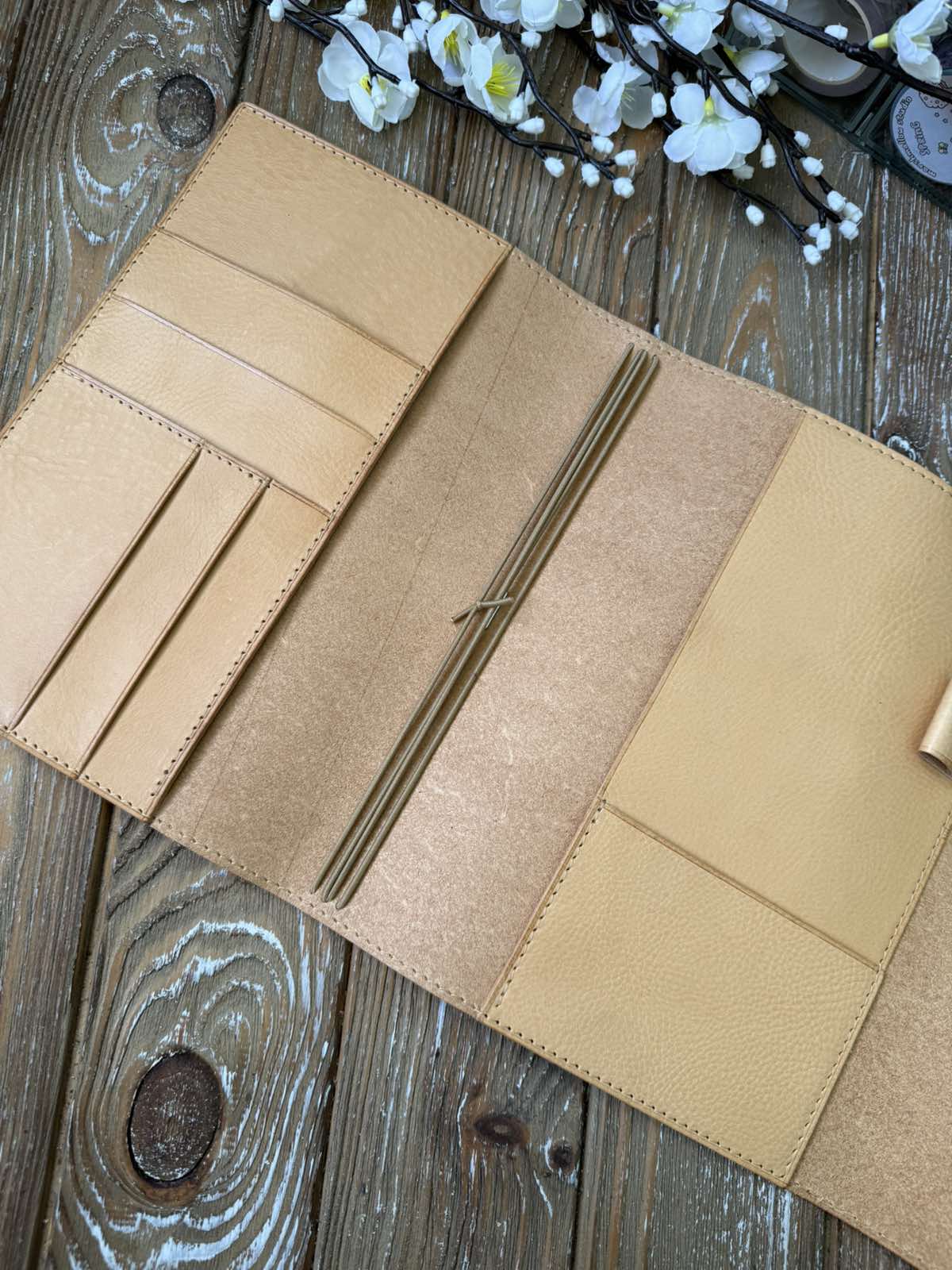 Ready to Ship - A5 Trifold cover in undyed leather