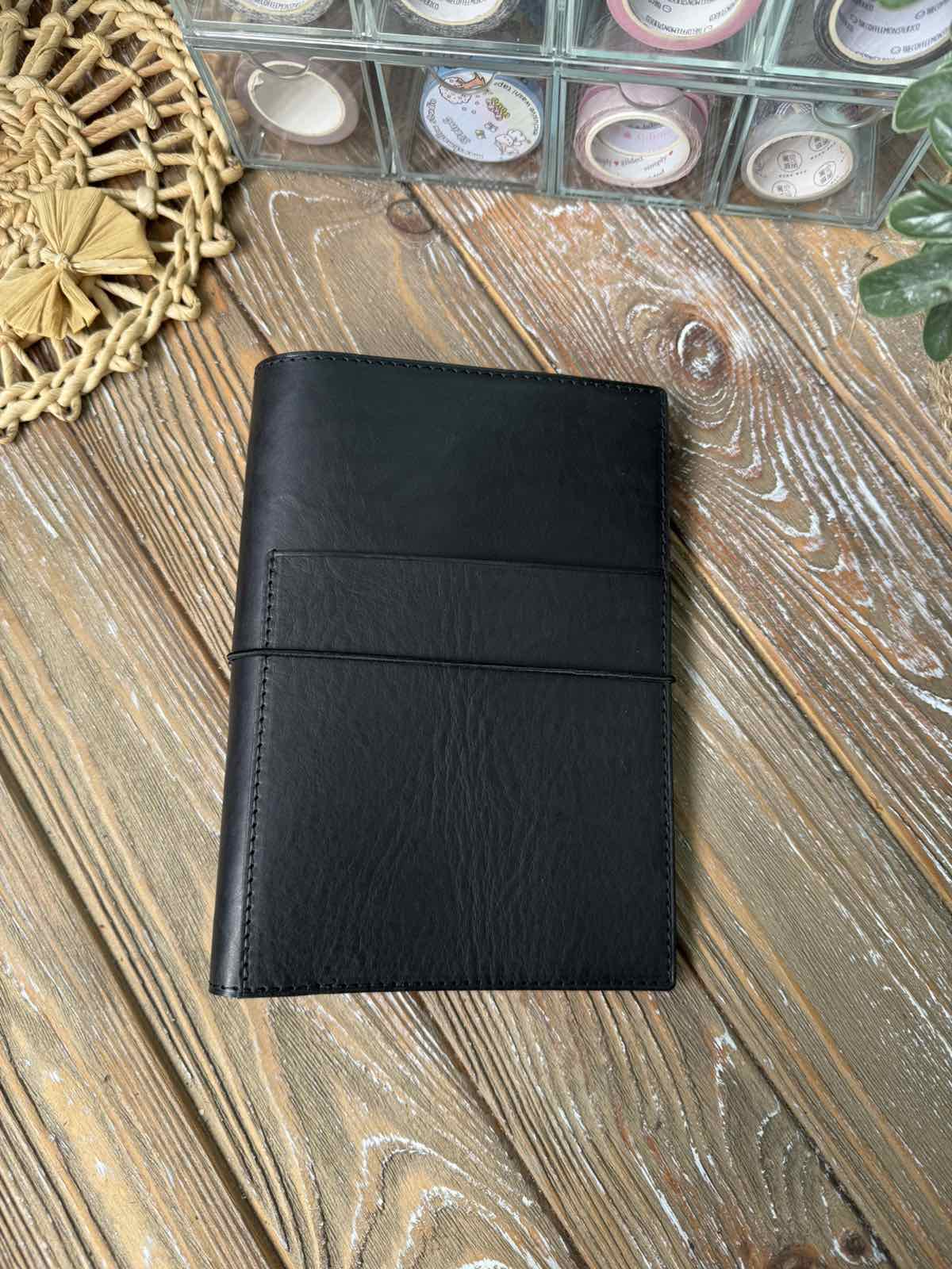 Ready to ship shipping - B6 Leather Planner Cover – 1 Layer Black Leather, Elastic Closure, Pen Loop – Fits Sterling Ink Common Planner