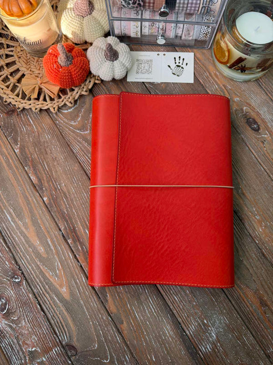 Ready to Ship Trifold Leather Cover – B5 Size - Red leather