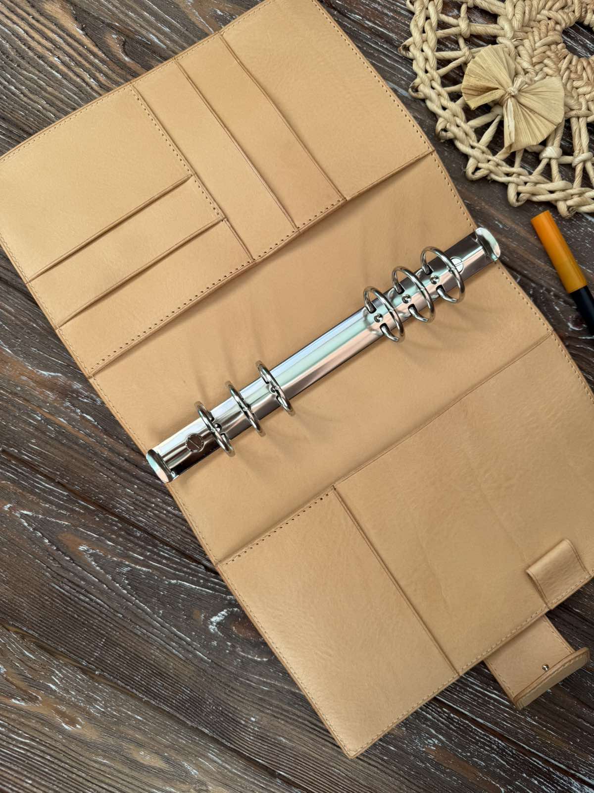 Leather Ring Planner Cover with Stiffener, 6-Rings Binder Cover