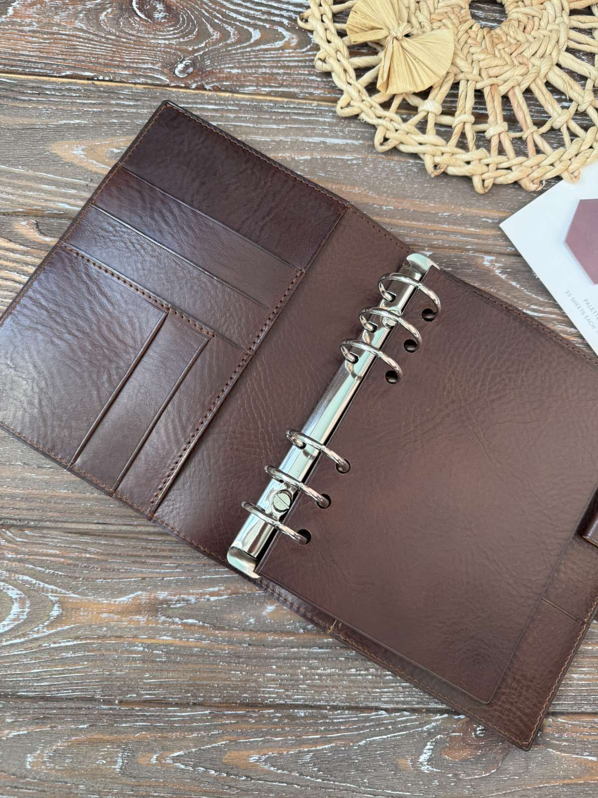 Leather Ring Planner Cover with Stiffener, 6-Rings Binder Cover
