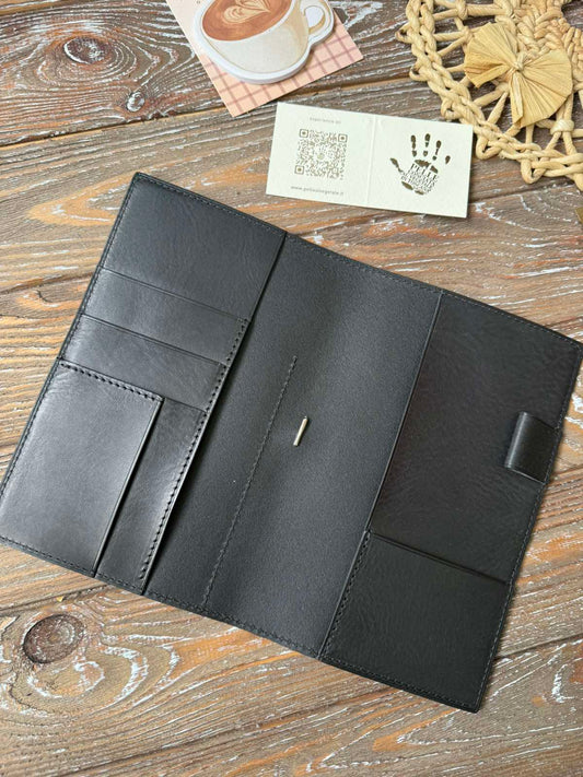 Ready for shipping - B6 Slim Leather Planner Cover – 1 Layer Nero Textured Leather, Elastic Closure, Pen Loop – Fits Sterling Ink Common Planner