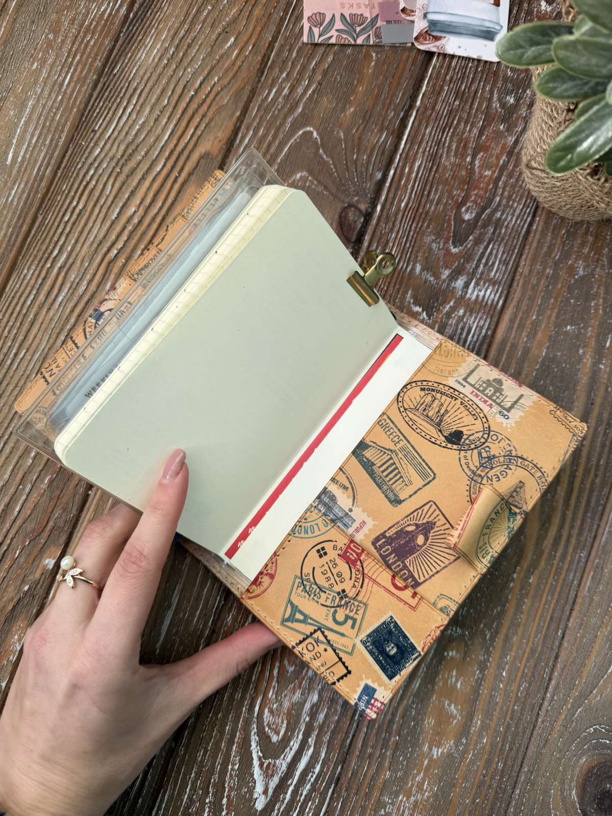 Travel Stamps Veg-Tan Leather Cover (Limited Edition) — Elastic Closure