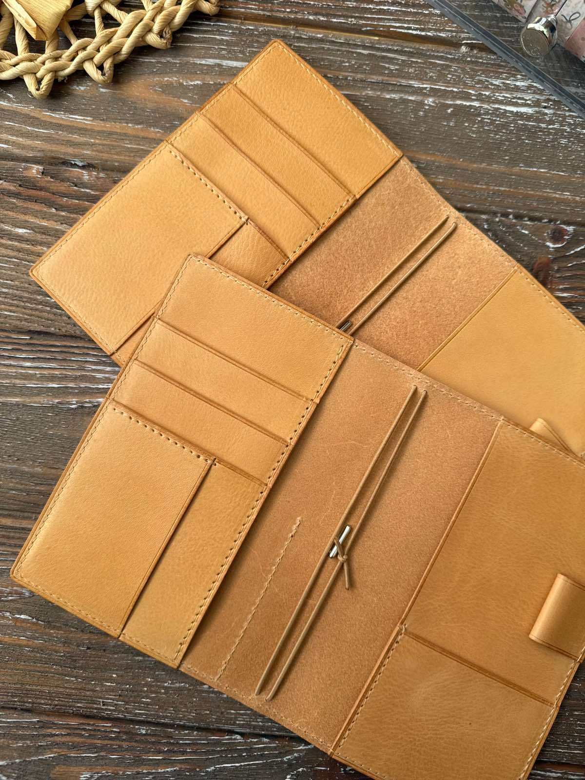 Slightly Imperfect covers in undyed leather