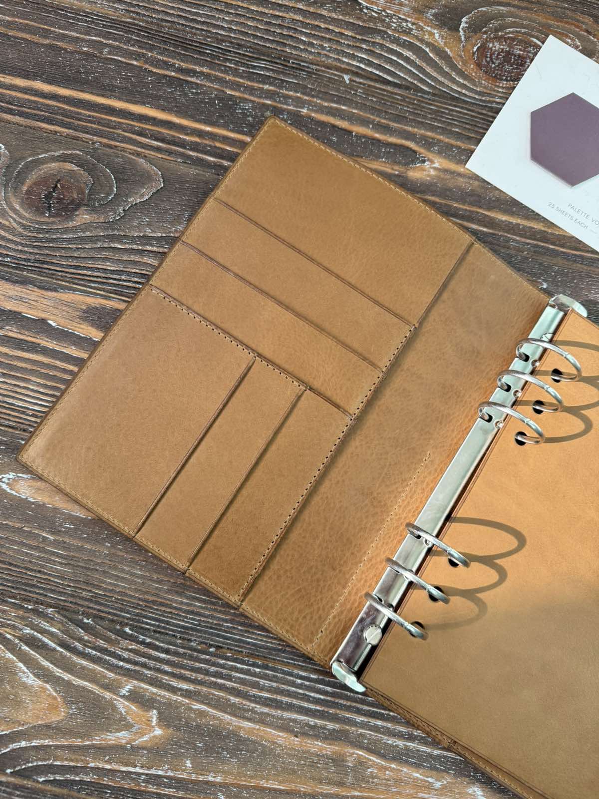 Leather Ring Planner Cover with Stiffener, 6-Rings Binder Cover