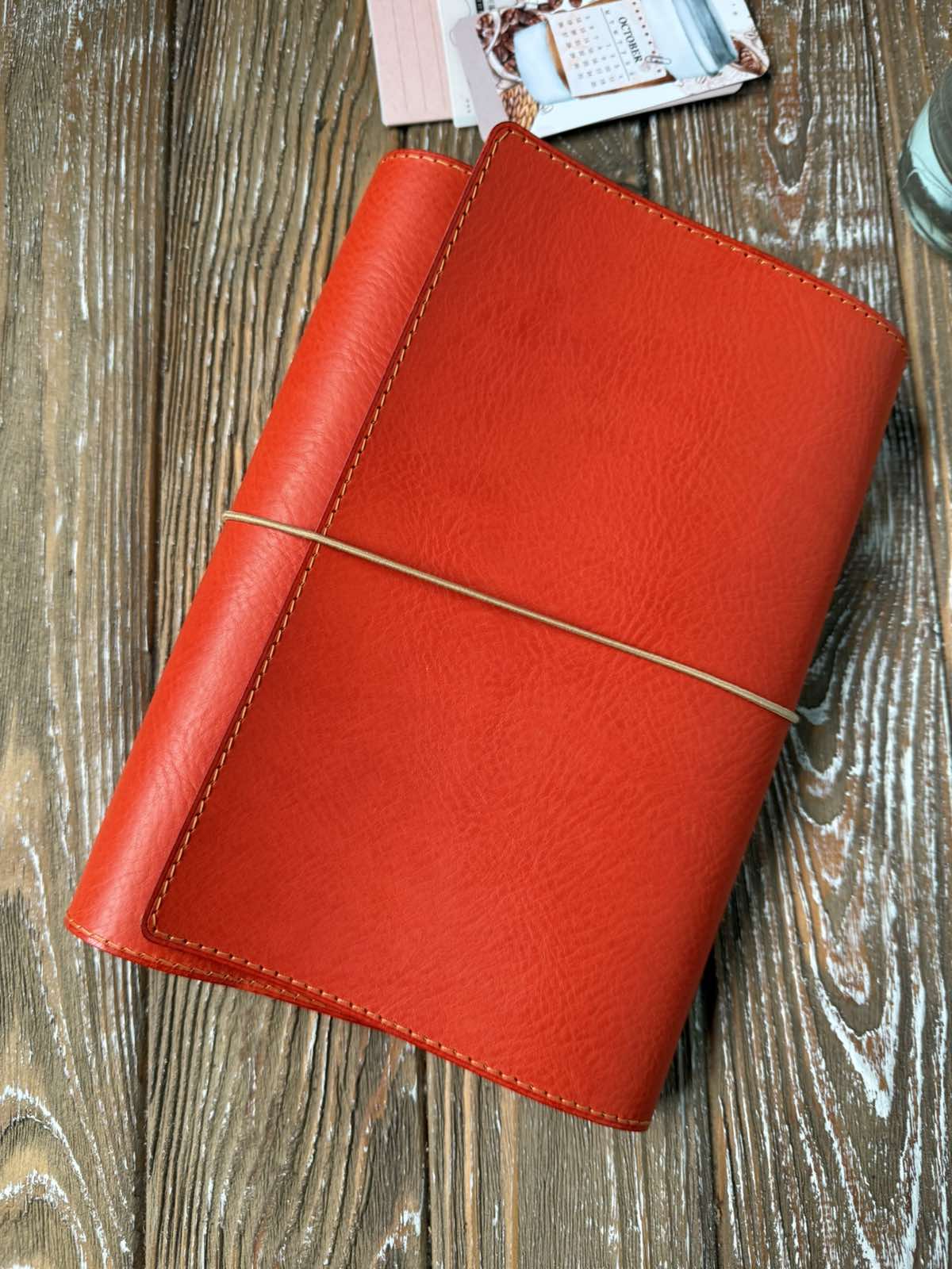 Classic Trifold Leather Journal Cover – Handmade Veg Tan Leather Notebook Cover, Traveler’s Notebook Style, Elastic Closure