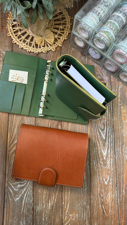 Leather Ring Planner Cover with Stiffener, 6-Rings Binder Cover