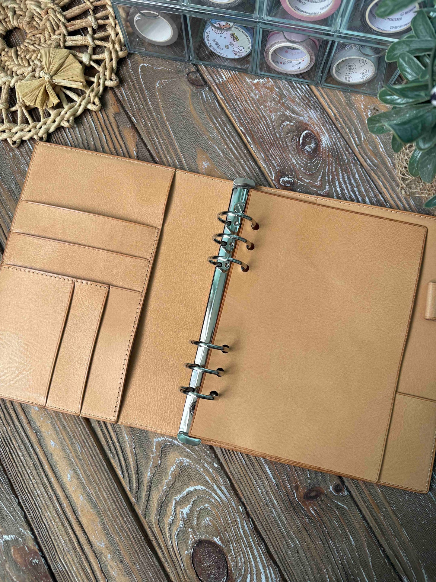 Leather Ring Planner Cover with Stiffener, 6-Rings Binder Cover