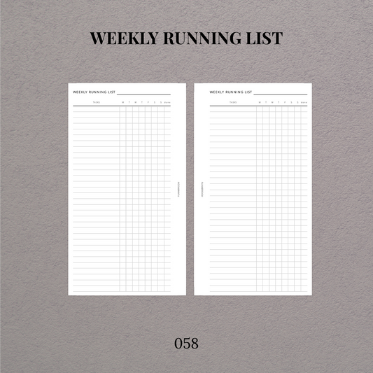Weekly running list | Printable inserts - 058