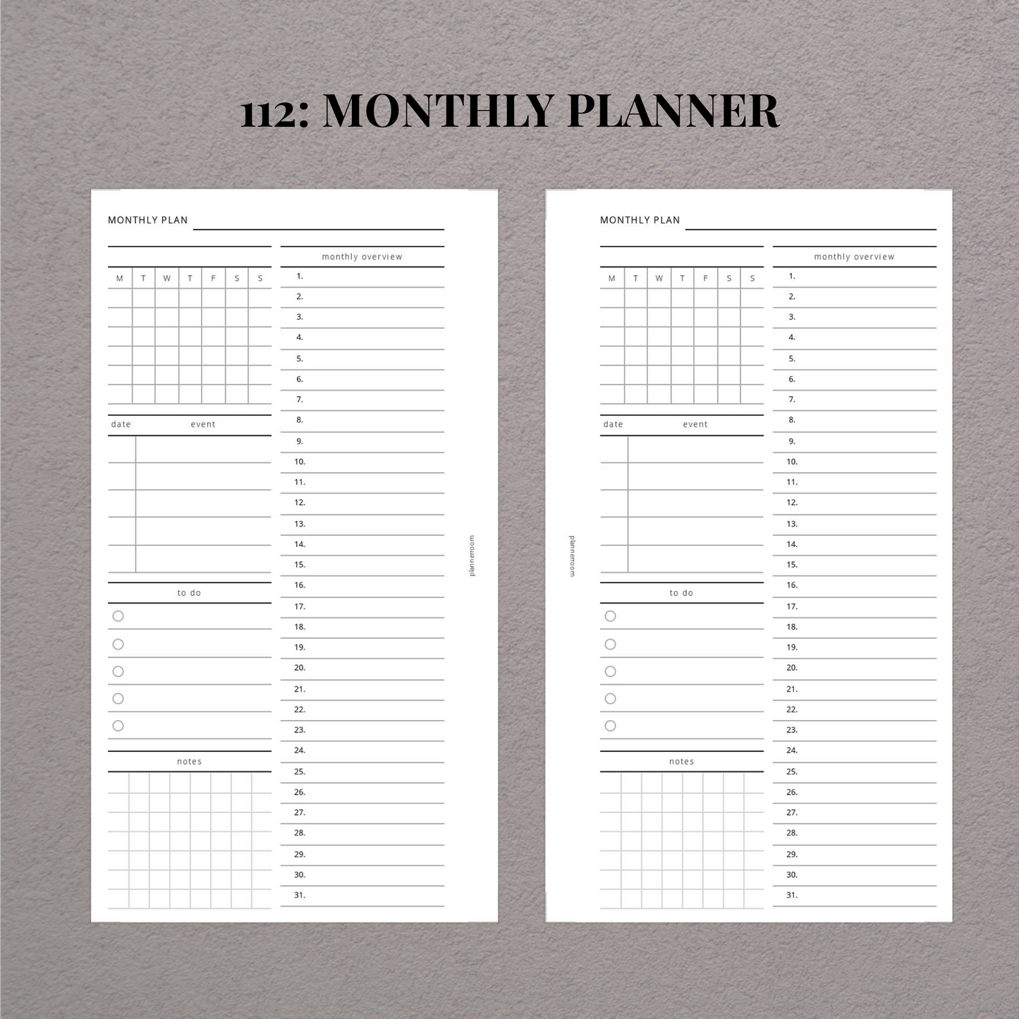 Monthly planner | Printable inserts | 112 – Planner Room Shop