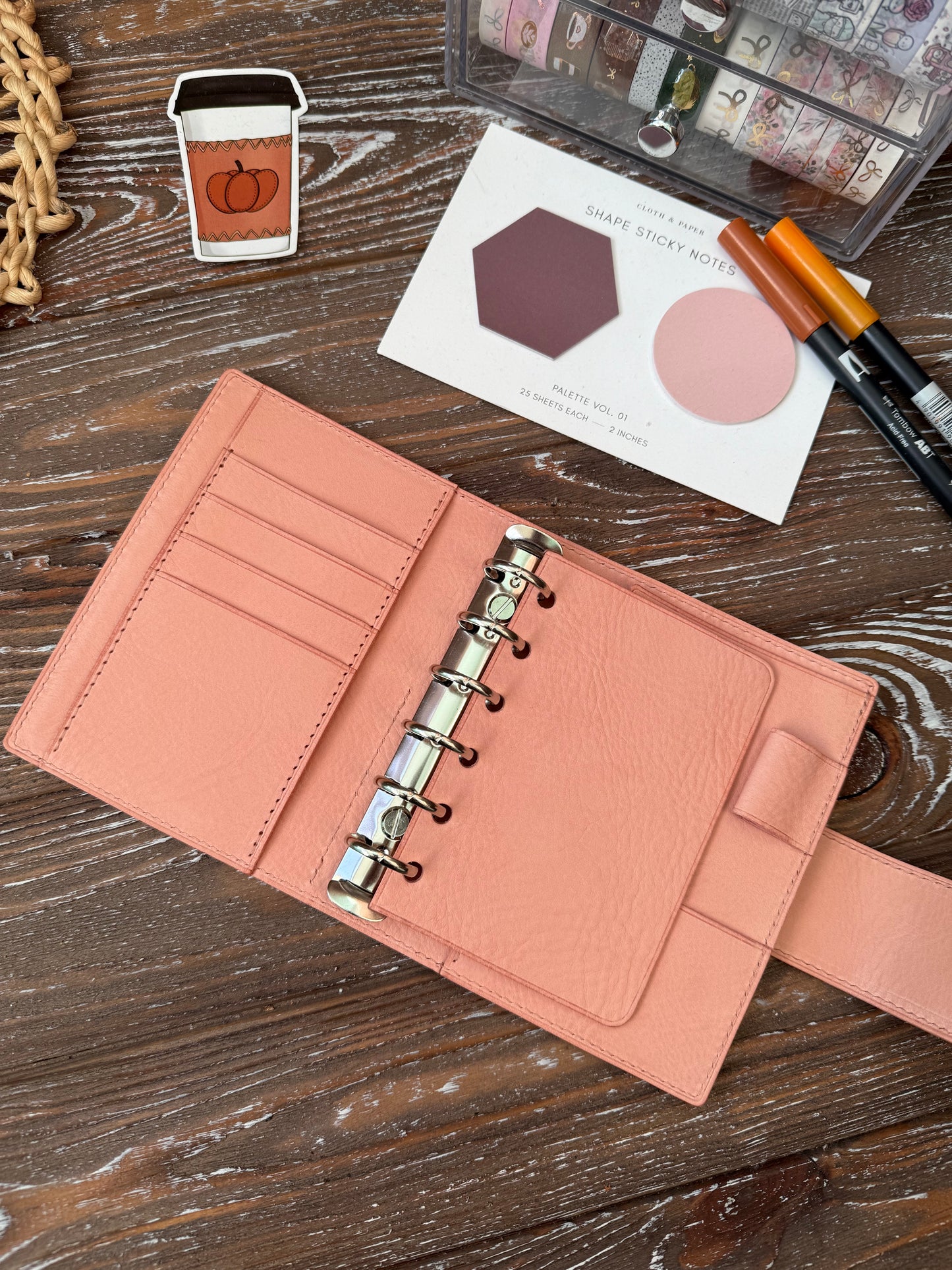 Pocket Rings Leather Planner Cover – Handmade in Veg Tan Leather - Preorder