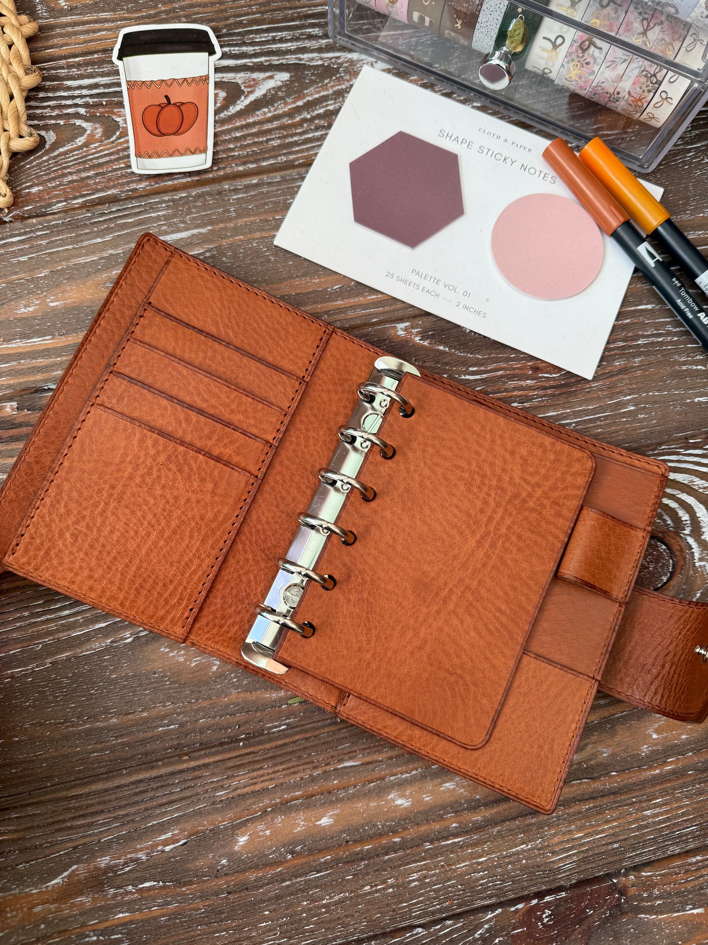 Pocket Rings Leather Planner Cover – Handmade in Veg Tan Leather - Preorder