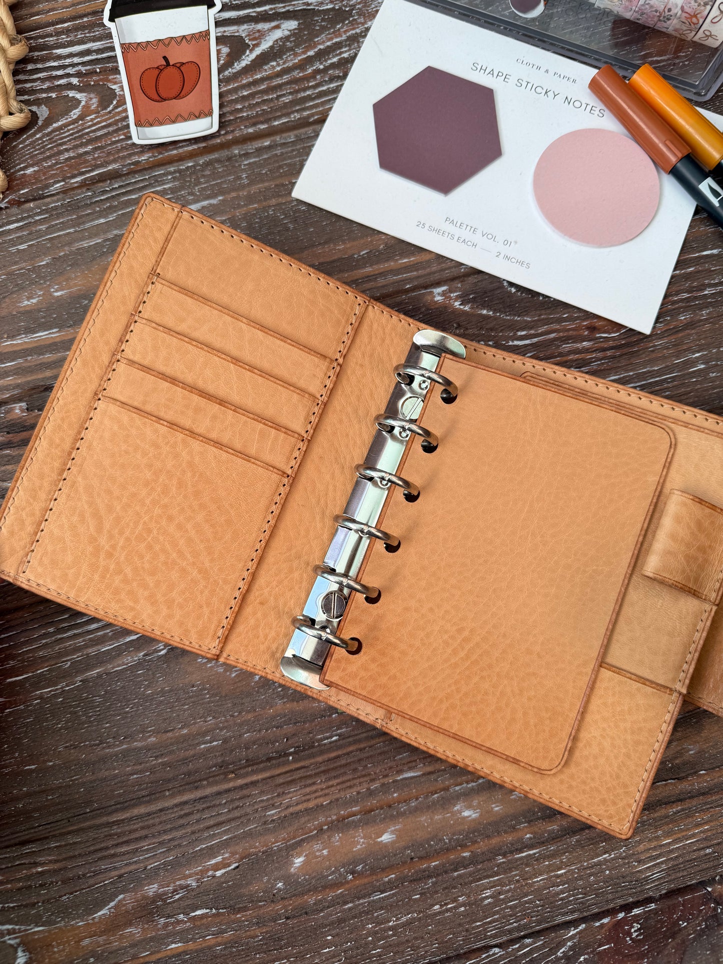 Pocket Rings Leather Planner Cover – Handmade in Veg Tan Leather - Preorder