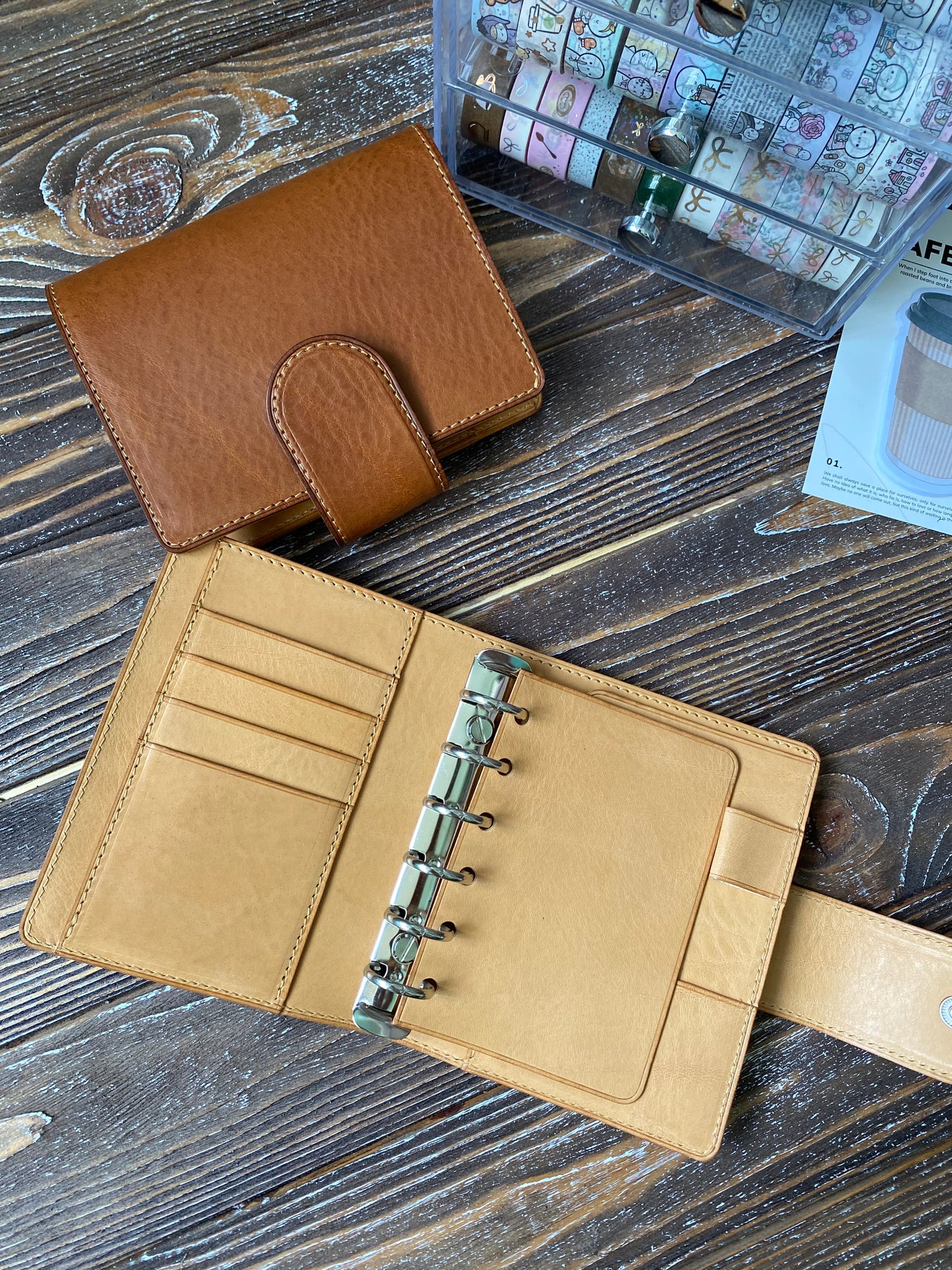 Pocket Rings Leather Planner Cover – Handmade in Veg Tan Leather - Preorder