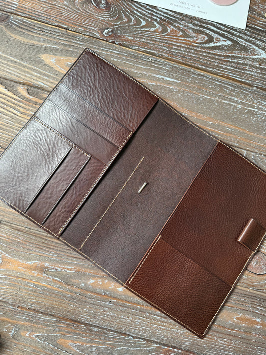 Ready for shipping - B6 Leather Planner Cover – 1 Layer T.Moro Textured Leather, Elastic Closure, Pen Loop – Fits Sterling Ink Common Planner