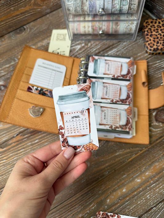 2026 Coffee-Themed Planner Cards – Printed Monthly Calendar Set