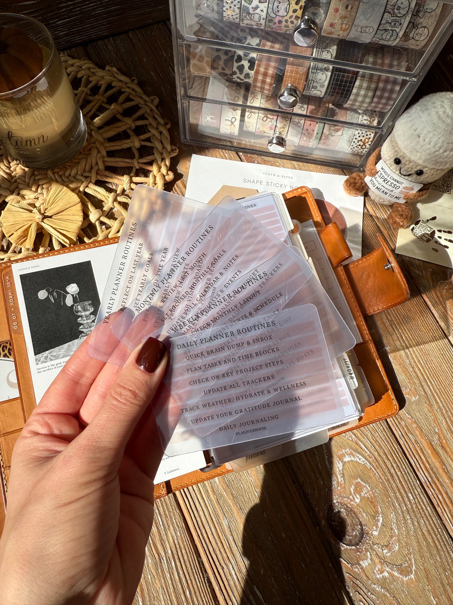 Routines Planner Cards – Transparent Matte Plastic, Yearly Monthly Weekly Daily, Set of 4
