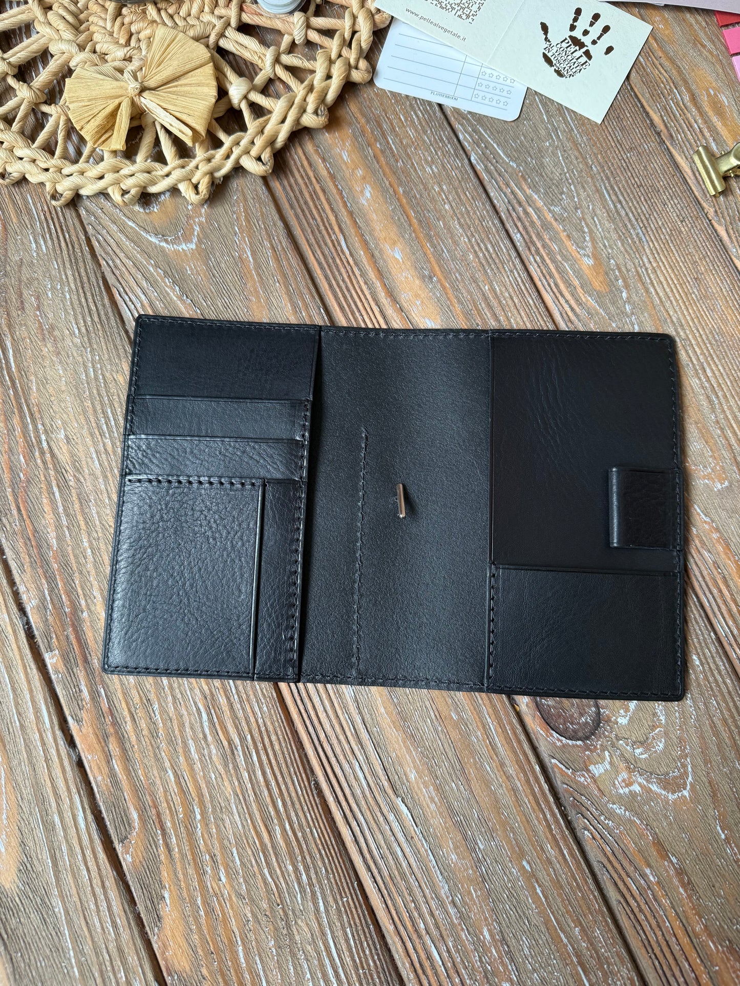 Ready to ship - Passport size cover - Black leather