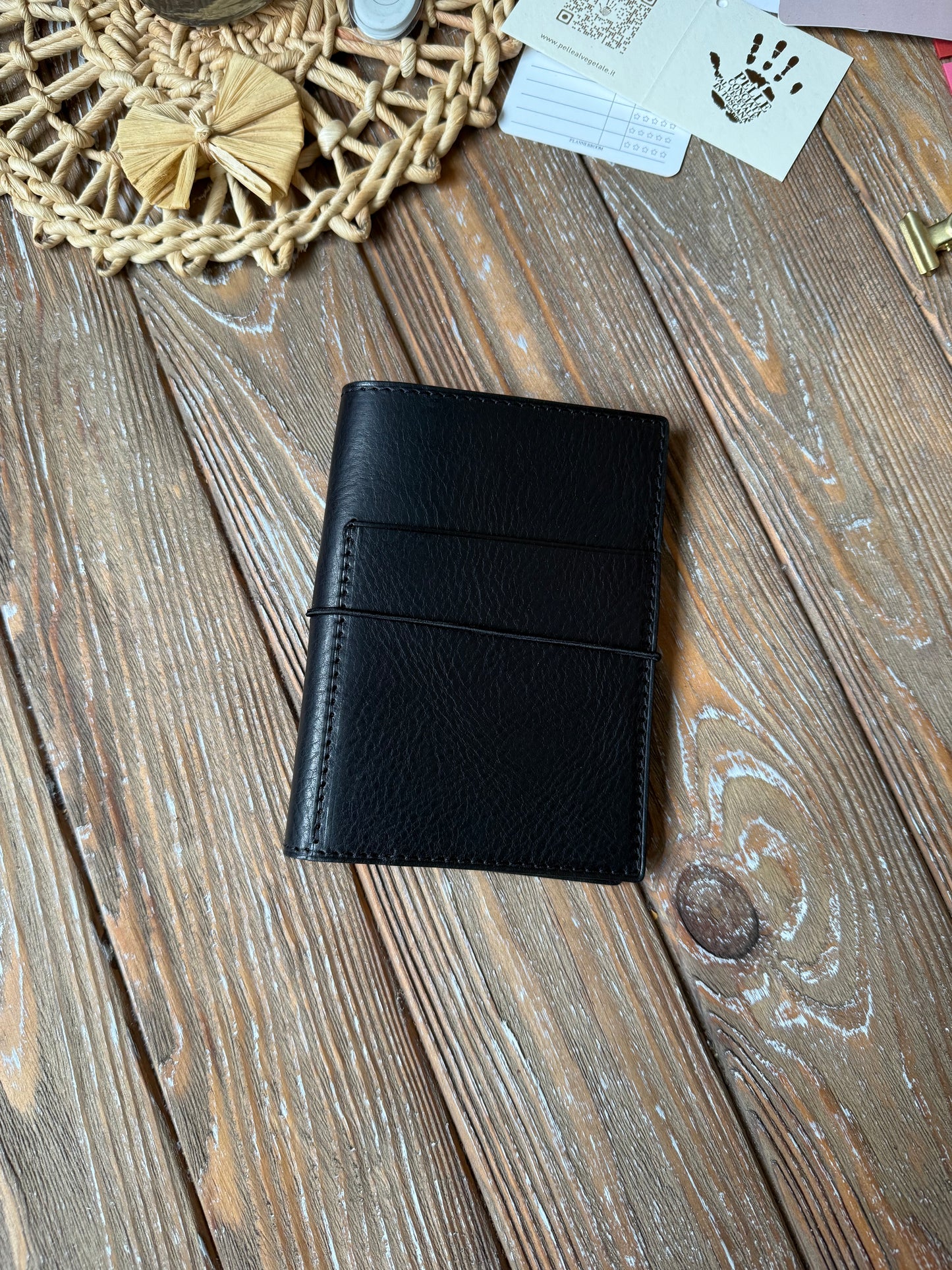 Ready to ship - Passport size cover - Black leather