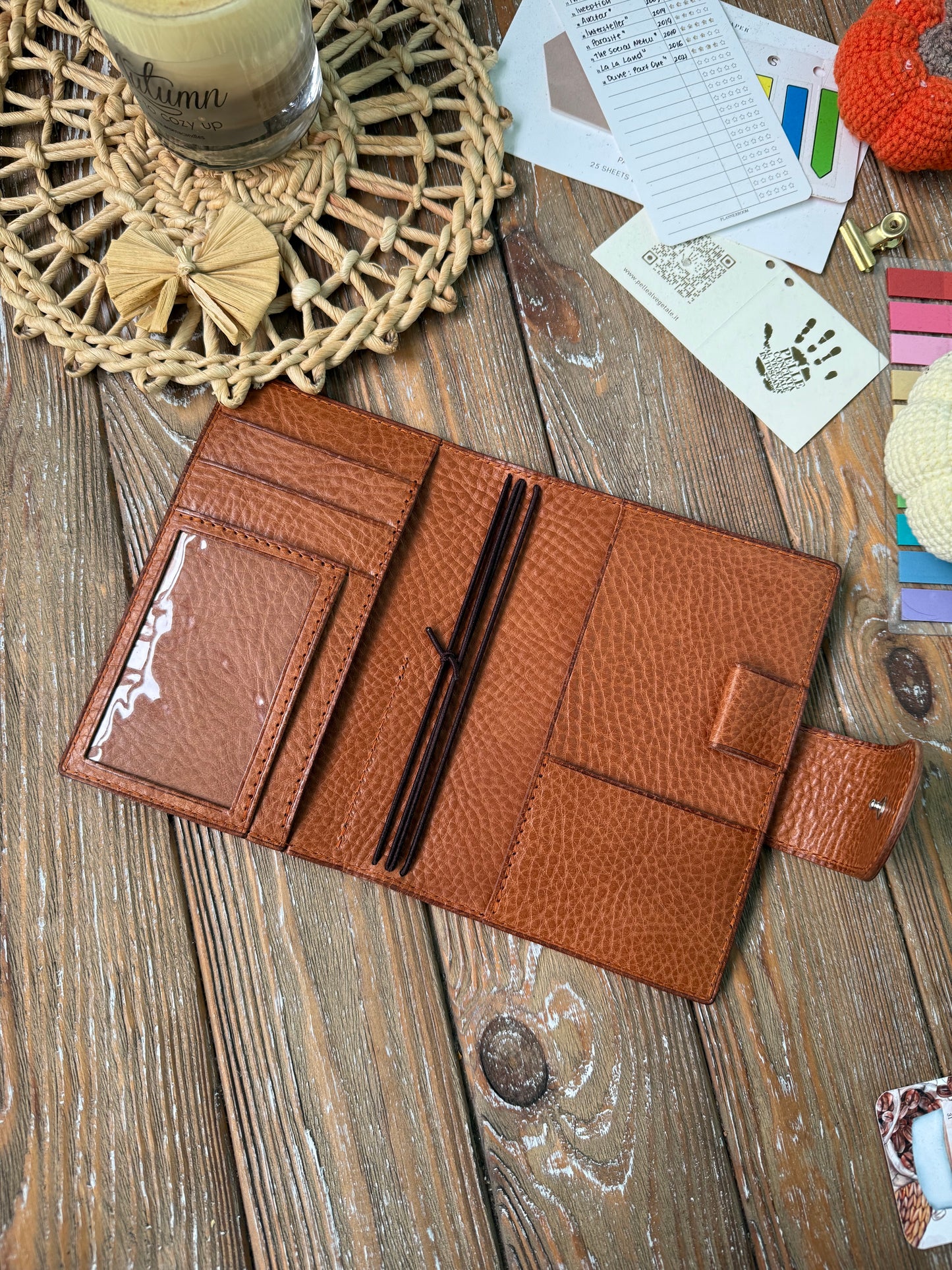 Custom Add Clear Pocket to Your Leather Planner Cover | Transparent ID or Card Pocket Add-On | Fits Standard Credit Card Size