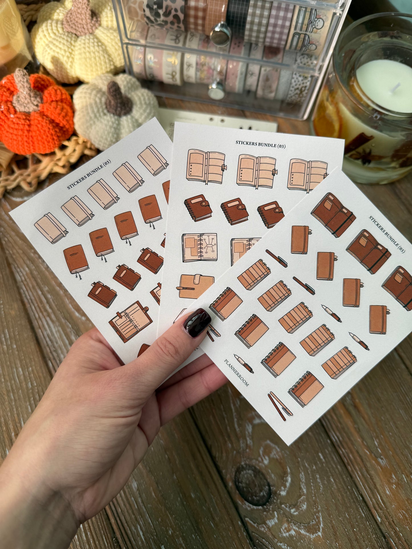 Planner Stickers Bundle | 3 Sheets of Notebook & Cover Stickers | Matte Paper | Cozy Neutral Aesthetic Stickers for Journaling & Planning