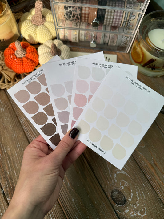 Drops Planner Stickers Bundle | 4 Neutral Matte Sheets | Functional Planner Dots for Journaling & Minimal Aesthetic Planning