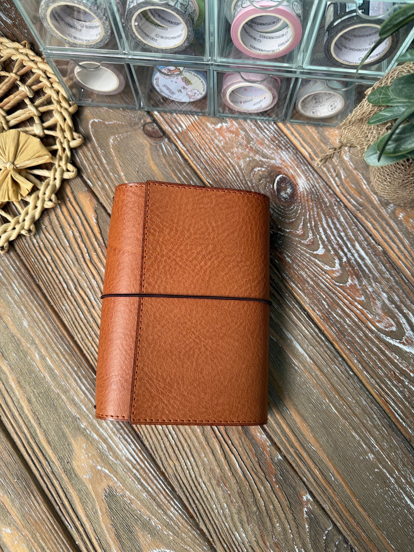 Ready to ship - Classic Trifold Leather Journal Cover – Handmade Veg Tan Leather Notebook Cover, Traveler’s Notebook Style, Elastic Closure (Copy)