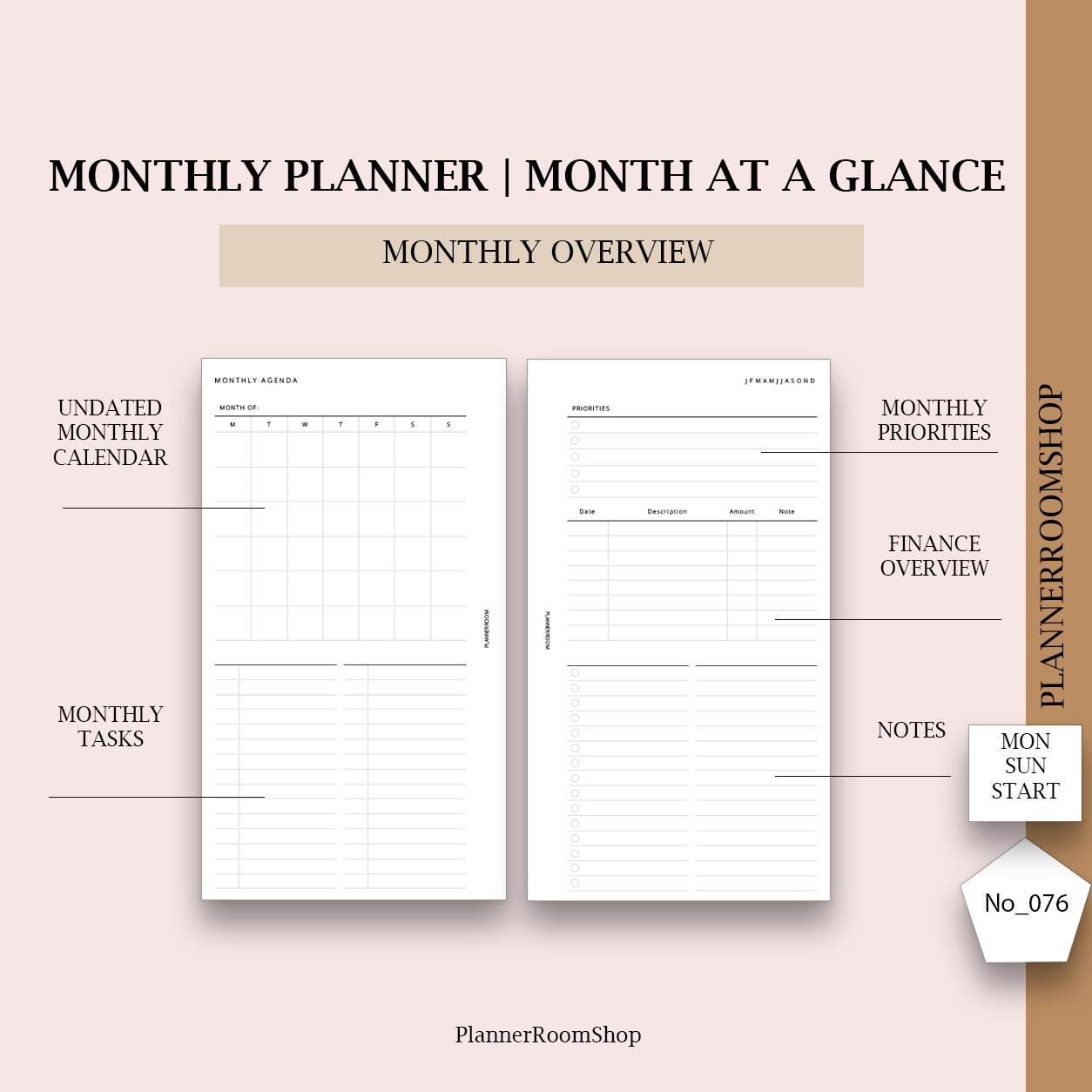 Monthly planner | Printable inserts - 076
