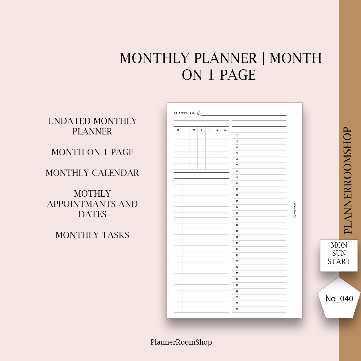 Monthly planner | Printable inserts - 040