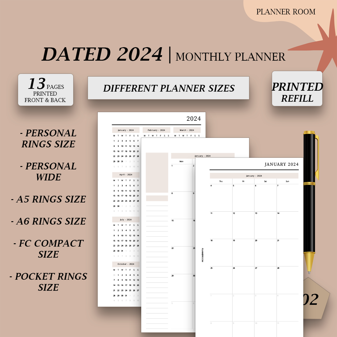 A6 Minimal Planner Printed Personal Size/A6 Daily Inserts| Filofax Personal  Inserts | A6 Insert | LV MM Agenda Refill Agenda Inserts | A6