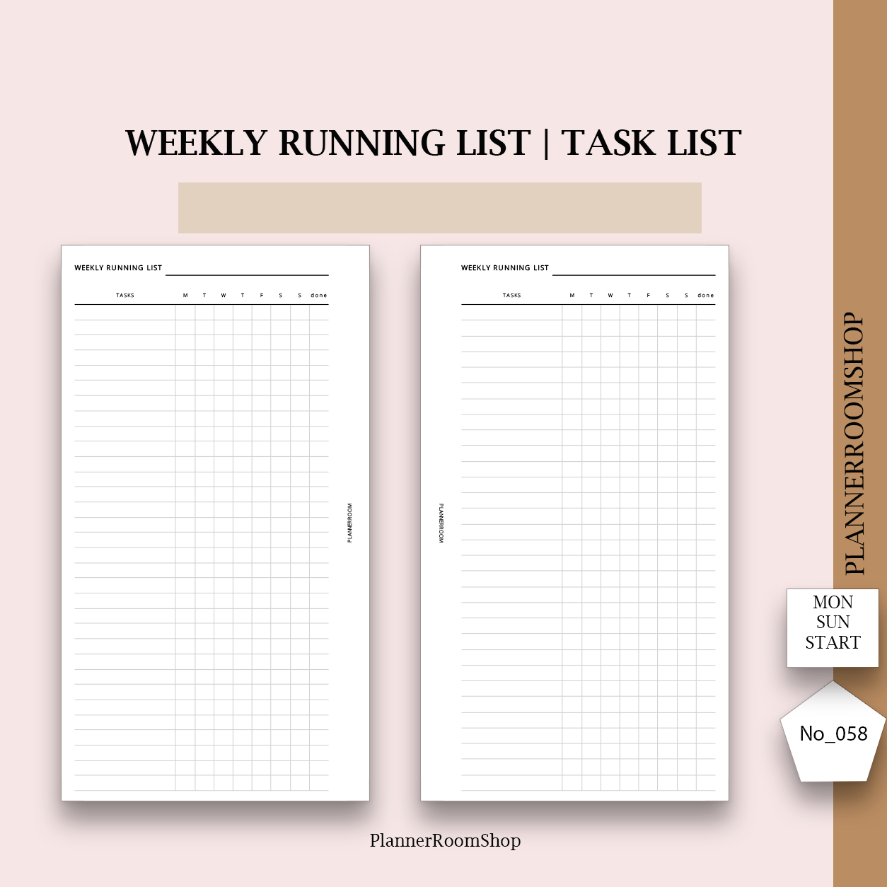 Weekly running list | Printable inserts - 058
