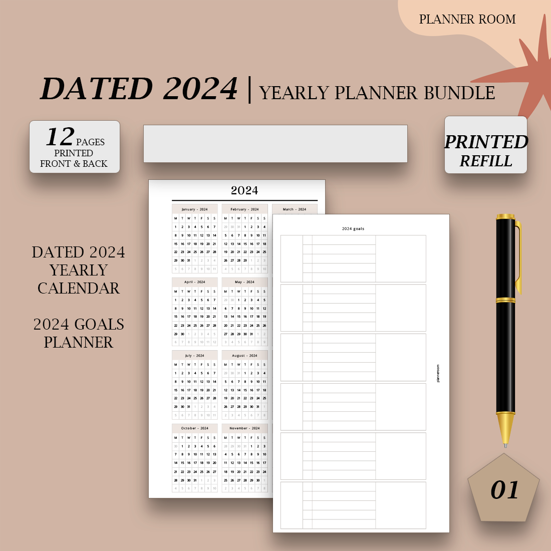 2024 PRINTED Yearly Planner bundle