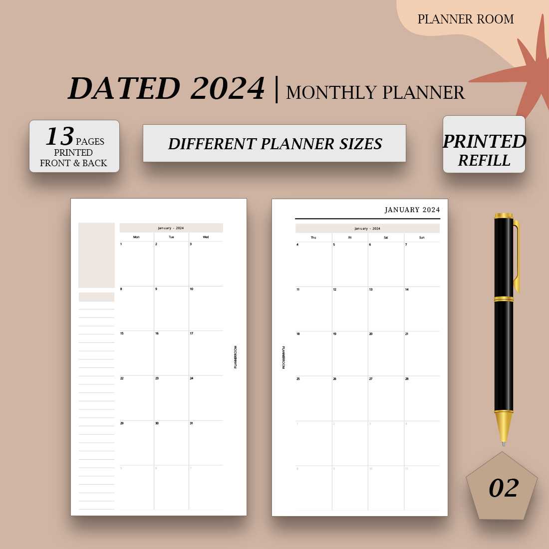 Printed A5 Dated Monthly Planner Inserts Monthly 2 Page 