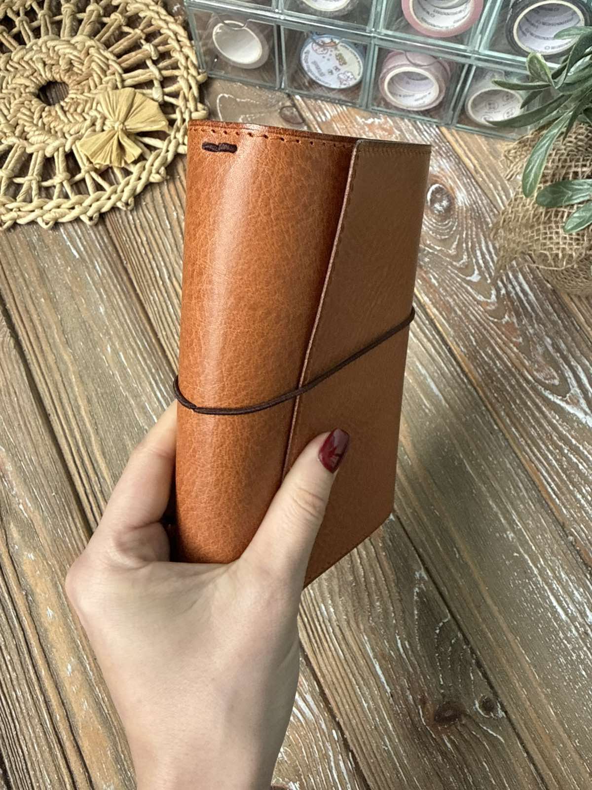 handmade leather travelers notebook cover elastic closure