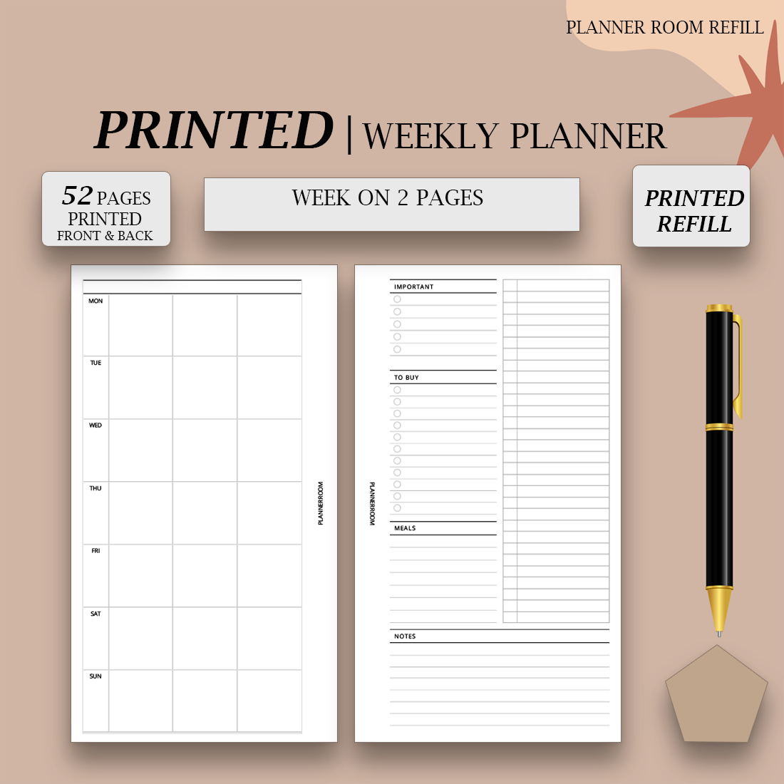 PRINTED weekly planner inserts