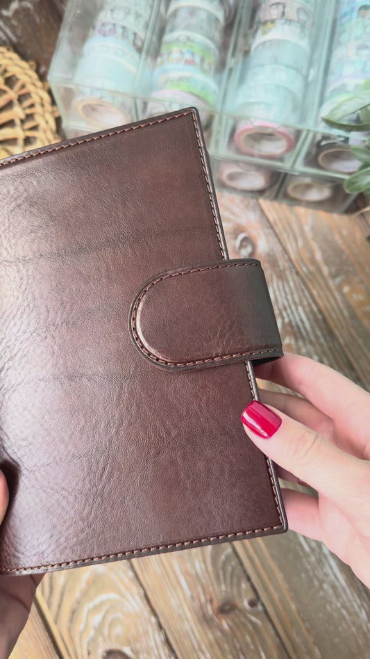 Leather Ring Planner Cover with Stiffener, 6-Rings Binder Cover