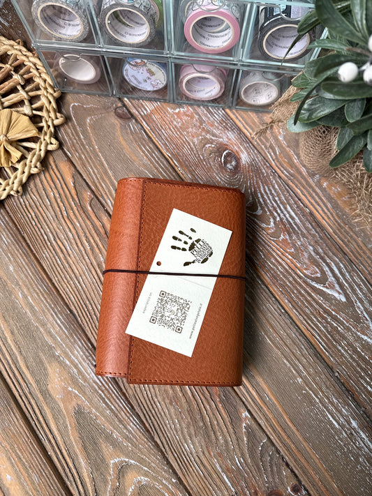 trifold leather journal cover veg tan brown