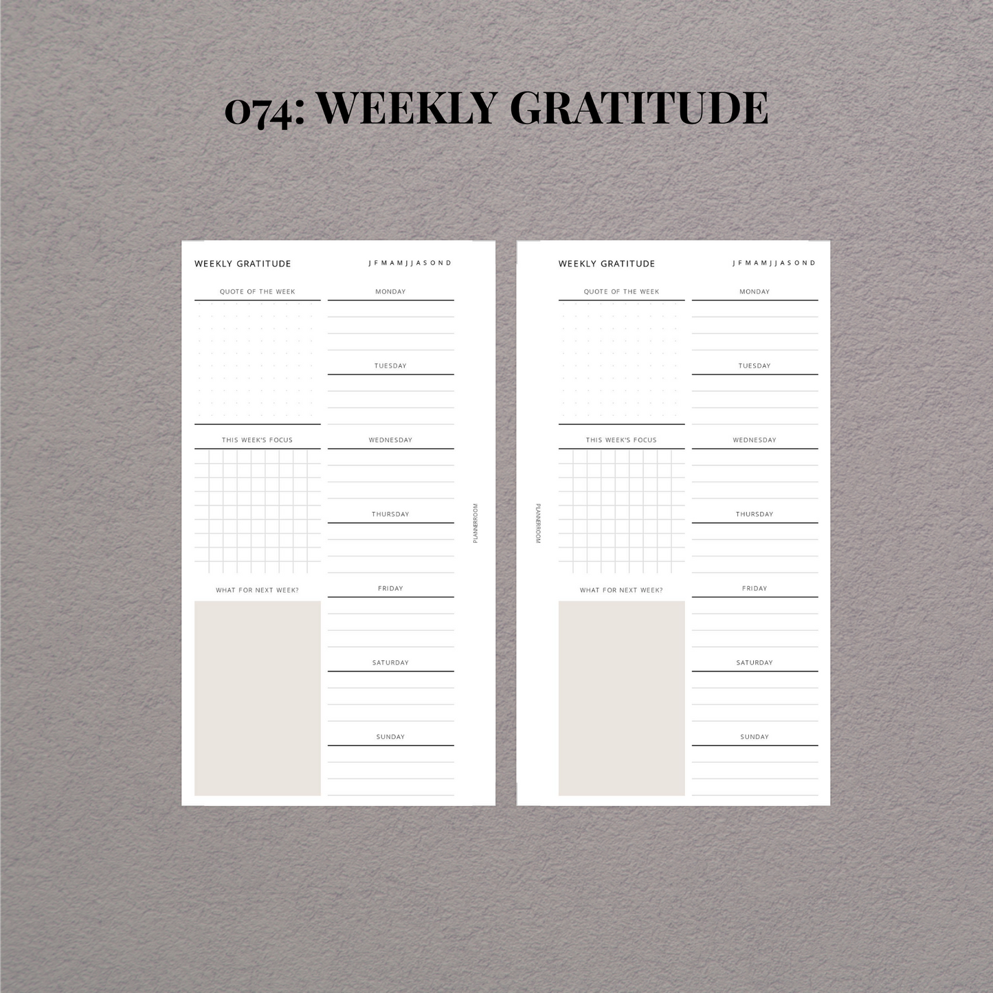 Weekly gratitude | Printable planner | 074